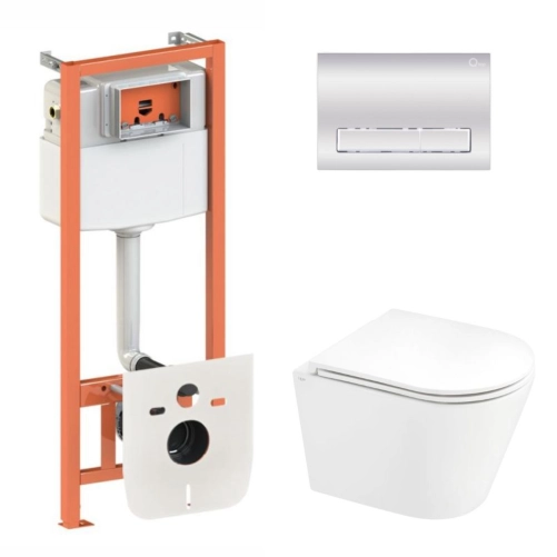 Готове рішення Qtap для ванної кімнати: підвісний унітаз Scorpio Ultra Quiet 520x365x365 + комплект інсталяції Nest 4 в 1 (лінійна клавіша Chrome)