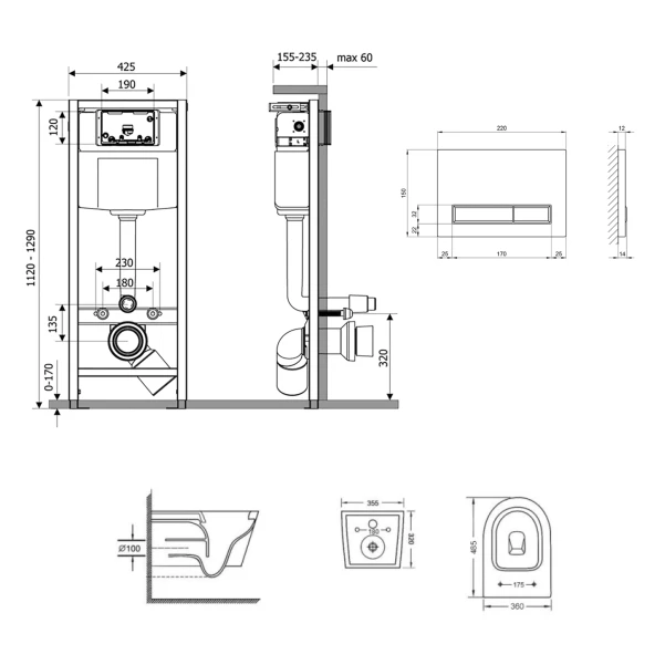 Готовое решение Qtap для ванной комнаты: подвесной унитаз  Swan Ultra Quiet 485x360x320 + комплект инсталляции Nest 4 в 1 (линейная клавиша Chrome) - 1 фото