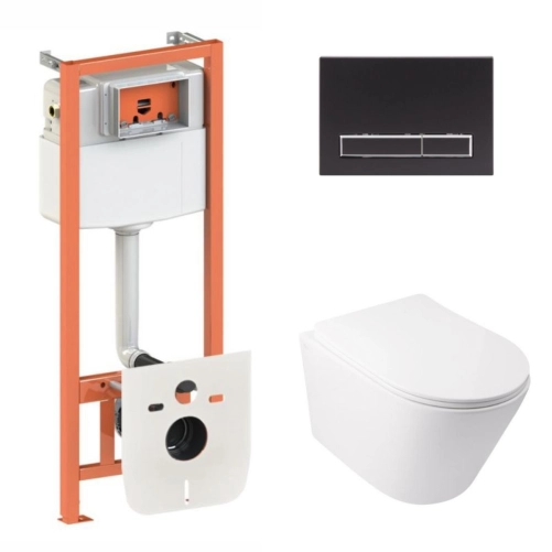 Готове рішення Qtap для ванної кімнати: підвісний унітаз Swan Ultra Quiet 485x360x320 + комплект інсталяції Nest 4 в 1 (лінійна клавіша White)