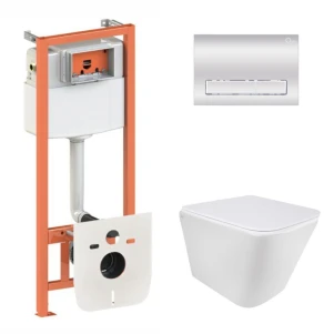 Готове рішення Qtap для ванної кімнати: підвісний унітаз Tern Ultra Quiet 525x345x360 + комплект інсталяції Nest 4 в 1 (квадратна клавіша Chrome)