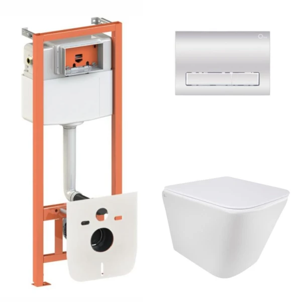 Готове рішення Qtap для ванної кімнати: підвісний унітаз Tern Ultra Quiet 525x345x360 + комплект інсталяції Nest 4 в 1 (квадратна клавіша Chrome)