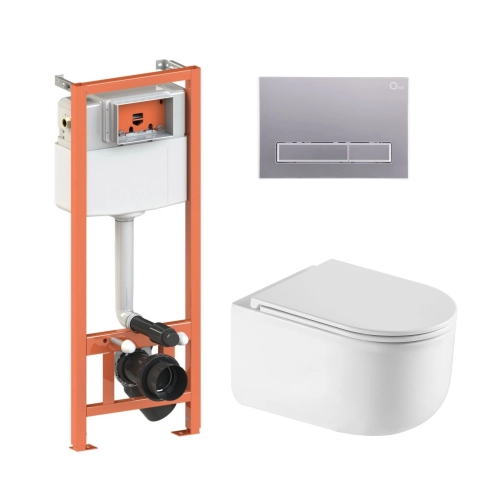 Готове рішення Qtap для ванної кімнати: підвісний унітаз Taurus Ultra Quiet 490x360x380 + комплект інсталяції Nest 4 в 1 (лінійна клавіша Satin)