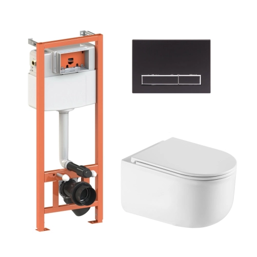 Готове рішення Qtap для ванної кімнати: підвісний унітаз Taurus Ultra Quiet + комплект інсталяції Nest 4 в 1 (лінійна клавіша Matt Black)