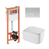 Готове рішення Qtap для ванної кімнати: підвісний унітаз Gemini Ultra Quiet 530х365х373 + комплект інсталяції Nest 4 в 1 (кругла клавіша Satin)