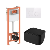 Готовое решение Qtap для ванной комнаты: подвесной унитаз Gemini Ultra Quiet 530х365х373 + комплект инсталляции Nest 4 в 1 (круглая клавиша White)