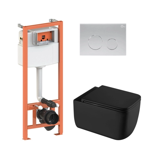 Готове рішення Qtap для ванної кімнати: підвісний унітаз Gemini Ultra Quiet 530х365х373 + комплект інсталяції Nest 4 в 1 (кругла клавіша Satin)