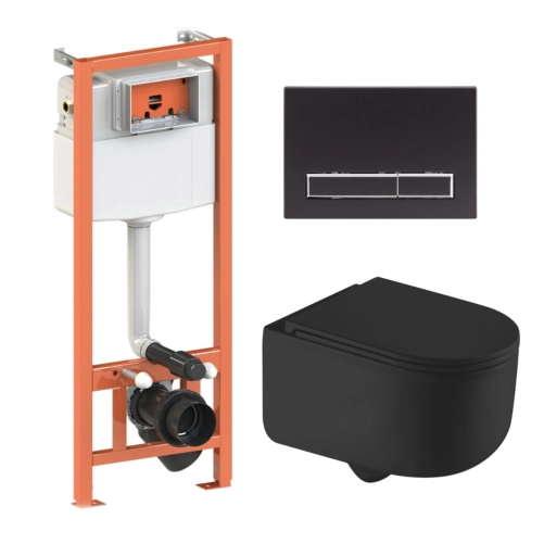 Готове рішення Qtap для ванної кімнати: підвісний унітаз Taurus Ultra Quiet 490x360x380 + комплект інсталяції Nest 4 в 1 (квадратна клавіша Chrome)