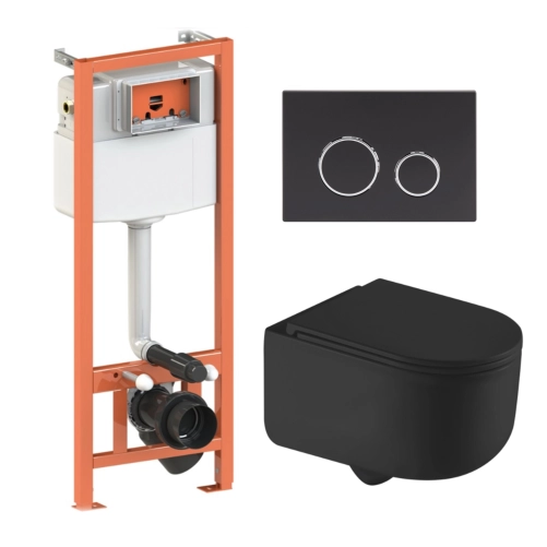 Готове рішення Qtap для ванної кімнати: підвісний унітаз Taurus Ultra Quiet 490x360x380 + комплект інсталяції Nest 4 в 1 (кругла клавіша Satin)