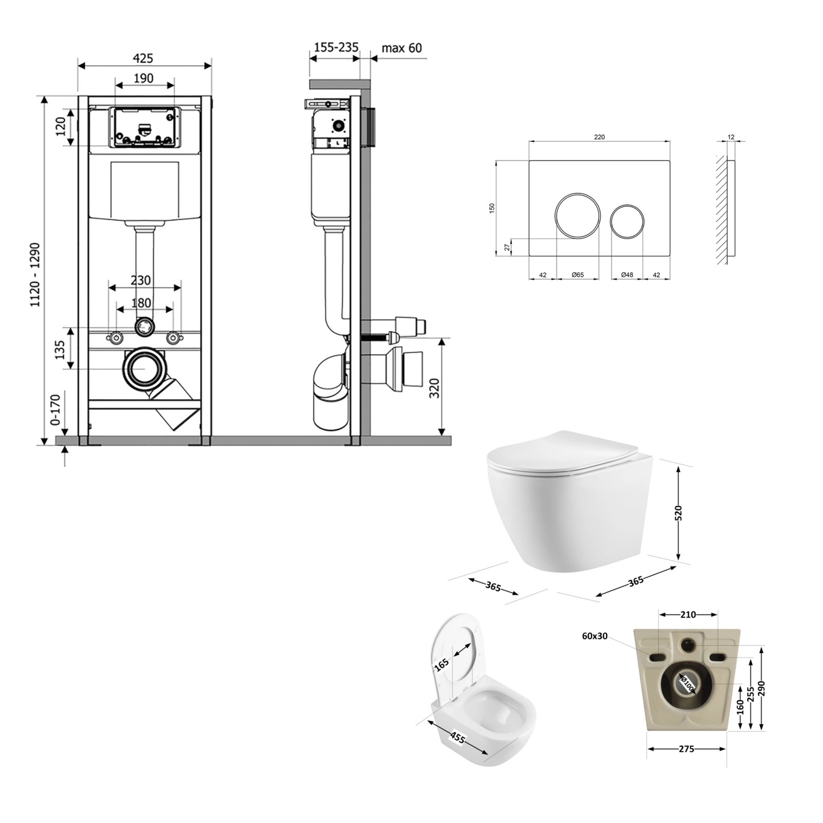 Готове рішення Qtap для ванної кімнати: підвісний унітаз Robin Ultra Quiet 520x365x365 + комплект інсталяції Nest 4 в 1 (кругла клавіша Chrome) - 1 фото