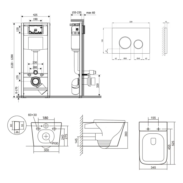 Готовое решение Qtap для ванной комнаты: подвесной унитаз Tern Ultra Quiet 525x345x360 + комплект инсталляции Nest 4 в 1 (круглая клавиша Chrome) - 1 фото