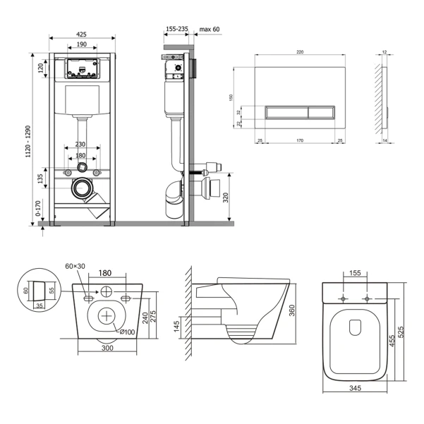 Готовое решение Qtap для ванной комнаты: подвесной унитаз Tern Ultra Quiet 525x345x360 + комплект инсталляции Nest 4 в 1 (линейная клавиша Chrome) - 1 фото