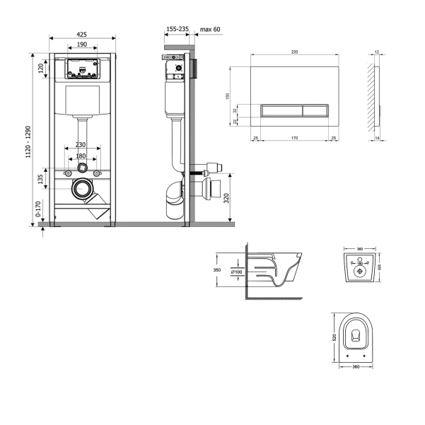 Готове рішення Qtap для ванної кімнати: підвісний унітаз Jay Ultra Quiet 520x360x320 + комплект інсталяції Nest 4 в 1 (лінійна клавіша White) - 1 фото