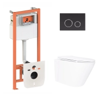 Готовое решение Qtap для ванной комнаты: подвесной унитаз Swan Ultra Quiet 520×360×320 + комплект инсталляции Nest 4 в 1 (круглая клавиша Matt Black)