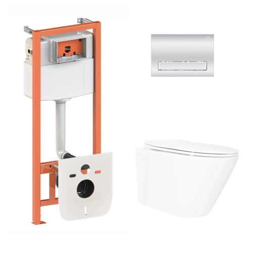 Готове рішення Qtap для ванної кімнати: підвісний унітаз Swan Ultra Quiet 520x360x320 + комплект інсталяції Nest 4 в 1 (лінійна клавіша Matt Black)