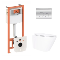 Готове рішення Qtap для ванної кімнати: підвісний унітаз Swan Ultra Quiet 520x360x320 + комплект інсталяції Nest 4 в 1 (кругла клавіша Matt Black)