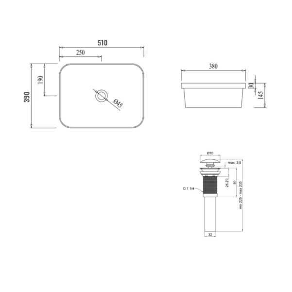 Комплект Qtap Scorpio: Раковина врезная прямоугольная 510х390х145 мм White + Донный клапан PU02 - 1 фото