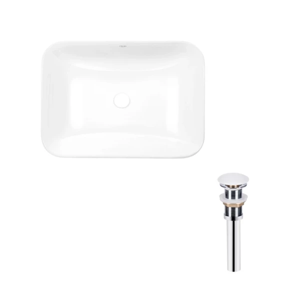 Комплект Qtap Scorpio: Раковина врезная прямоугольная 615х390х150 мм White + Донный клапан PU02
