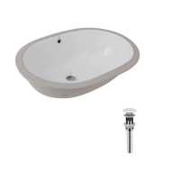 Комплект Qtap Stork: Раковина врезная овальная 570x390x210 мм White + Донный клапан PU02O