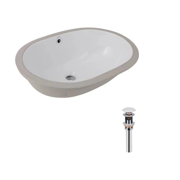 Комплект Qtap Stork: Раковина врізна прамокутна 535x365x190 мм White + Донний клапан PU02O