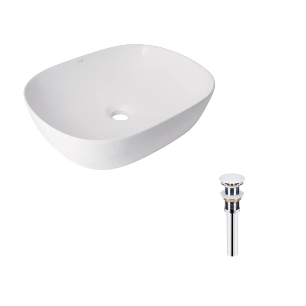 Комплект Qtap Cardinal: Раковина накладна 500×380×140 мм, White, овальна + Донний клапан Pop-up PU02