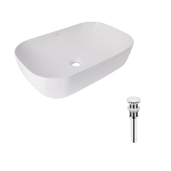 Комплект Qtap Robin: Раковина накладная прямоугольная 600x390x150 мм White + Донный клапан PU02