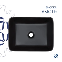 Комплект Qtap Tern: Раковина накладная прямоугольная 480х370х135 мм Matt Black + Донный клапан PU03 - 3 фото