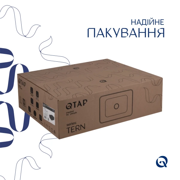 Комплект Qtap Tern: Раковина накладная прямоугольная 480х370х135 мм Matt Black + Донный клапан PU03 - 4 фото