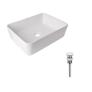 Комплект Qtap Tern: Раковина накладная прямоугольная 480х370х135 мм White + Донный клапан PU02