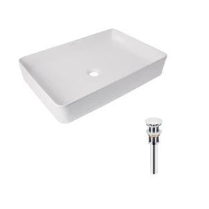 Комплект Qtap Tern: Раковина накладна прамокутна 610x350x135 мм WHITE + Донний клапан PU02