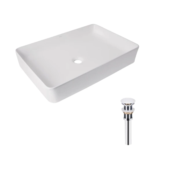 Комплект Qtap Tern: Раковина накладна прамокутна 610x350x135 мм WHITE + Донний клапан PU02