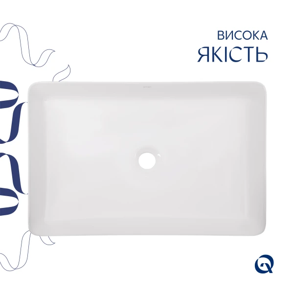 Комплект Qtap Tern: Раковина накладна прамокутна 610x350x135 мм WHITE + Донний клапан PU02 - 3 фото