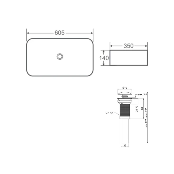 Комплект Qtap Tern: Раковина напольна моноблок 440х380х830 мм White + Донний клапан PU02O - 1 фото
