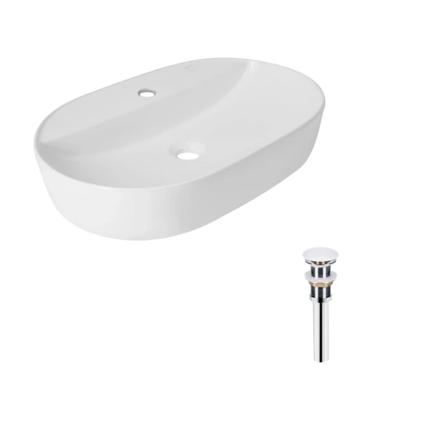 Комплект Qtap Scorpio: Раковина накладная овальная 600х400х120 мм White + Донный клапан PU02