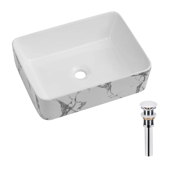 Раковина накладна Qtap Tern 480x370x135 мм, Stone grey, прямокутна, з донним клапаном QT17116069SG