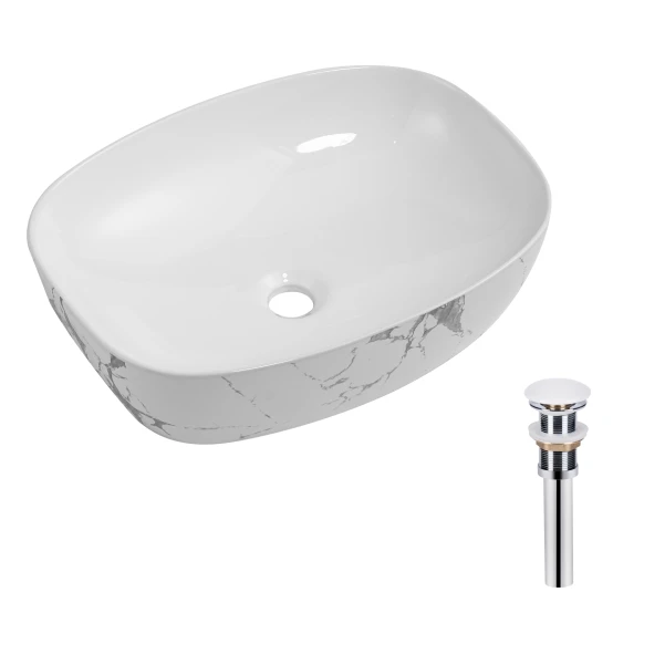 Раковина накладная Qtap Robin 500х380х140 мм, Marble, прямоугольная, с донным клапаном QT04116302MR