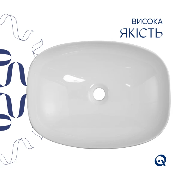 Раковина накладная Qtap Robin 500х380х140 мм, Marble, прямоугольная, с донным клапаном QT04116302MR - 3 фото