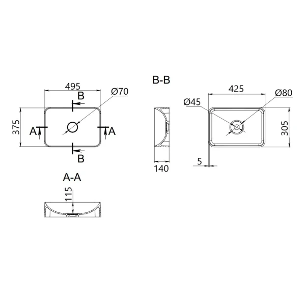 Раковина накладна Qtap Robin 500х380х140 мм, Marble, прямокутна, з донним клапаном QT04116302MR - 1 фото