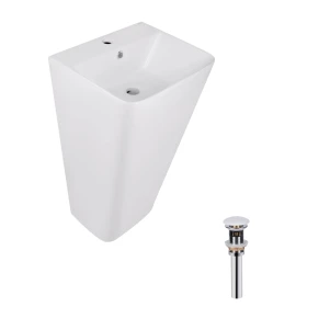 Комплект Qtap Tern: Раковина підвісна прамокутна ліва 450х250х158 мм White + Донний клапан PU02O