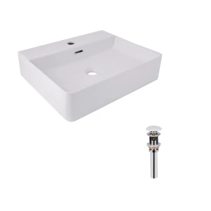 Комплект Qtap Nando LT: Раковина підвісна прамокутна 610х420х140 мм White + Донний клапан PU02O