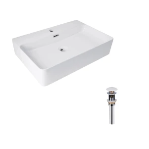 Комплект Qtap Owl: Раковина накладна кругла 400х400х155 мм White + Донний клапан PU02