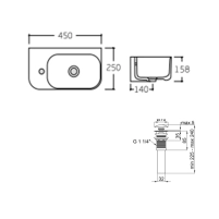 Комплект Qtap Tern: Раковина подвесная прямоугольная левая 450х250х158 мм White + Донный клапан PU02O - 1 фото