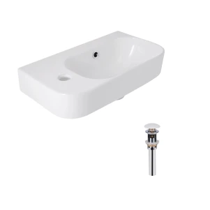 Комплект Qtap Tern: Раковина підвісна прамокутна права 450х250х158 мм White + Донний клапан PU02O