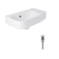 Комплект Qtap Virgo N: Раковина накладна 560x380x130 мм, White, прямокутна + Донний клапан Pop-up PU02