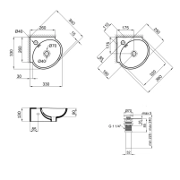 Комплект Qtap Leo N: Раковина подвесная угловая овальная 380x360x130 мм WHITE + Донный клапан PU02O - 1 фото