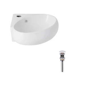 Комплект Qtap Leo N: Раковина подвесная угловая овальная 380x360x130 мм WHITE + Донный клапан PU02O