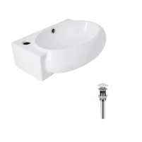 Комплект Qtap Leo: Раковина підвісна овальна права 430x285x160 мм White + Донний клапан PU02O