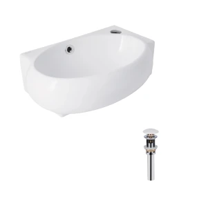 Комплект Qtap Leo: Раковина подвесная овальная правая 430x285x160 мм White + Донный клапан PU02O