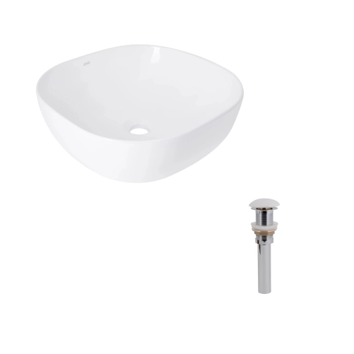 Комплект Qtap Kolibri: Раковина накладна 425x425x140 мм, White, квадратна + Донний клапан Pop-up PU02