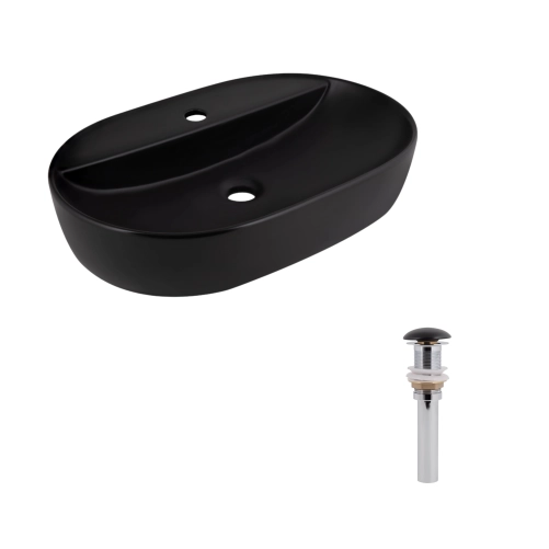 Комплект Qtap Scorpio: Раковина накладна овальна 500x380x120 мм Matt Black + Донний клапан PU03