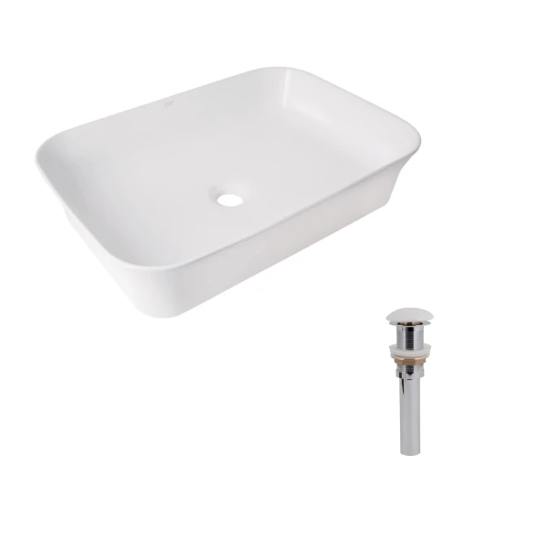 Комплект Qtap Virgo: Раковина накладна прамокутна 490х350х110 мм White + Донний клапан PU02